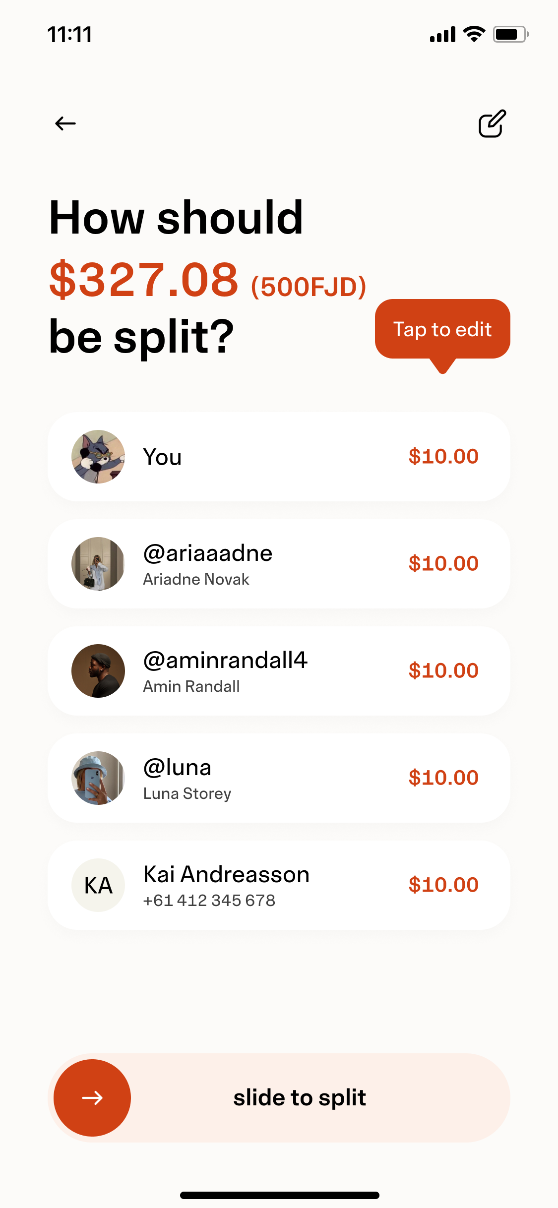 Beem travel concept payment split screen