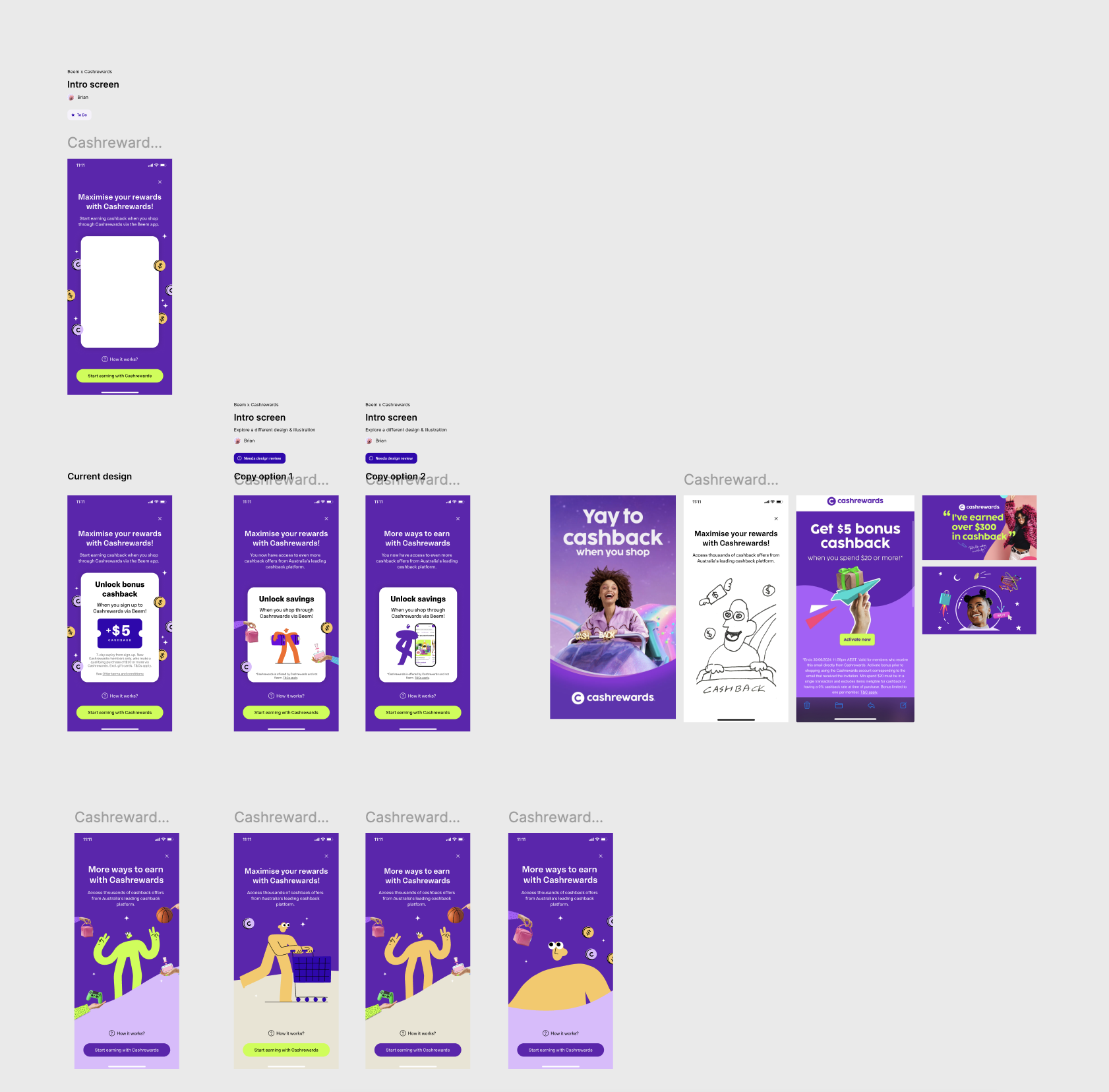 Rewards hub wireframe screens